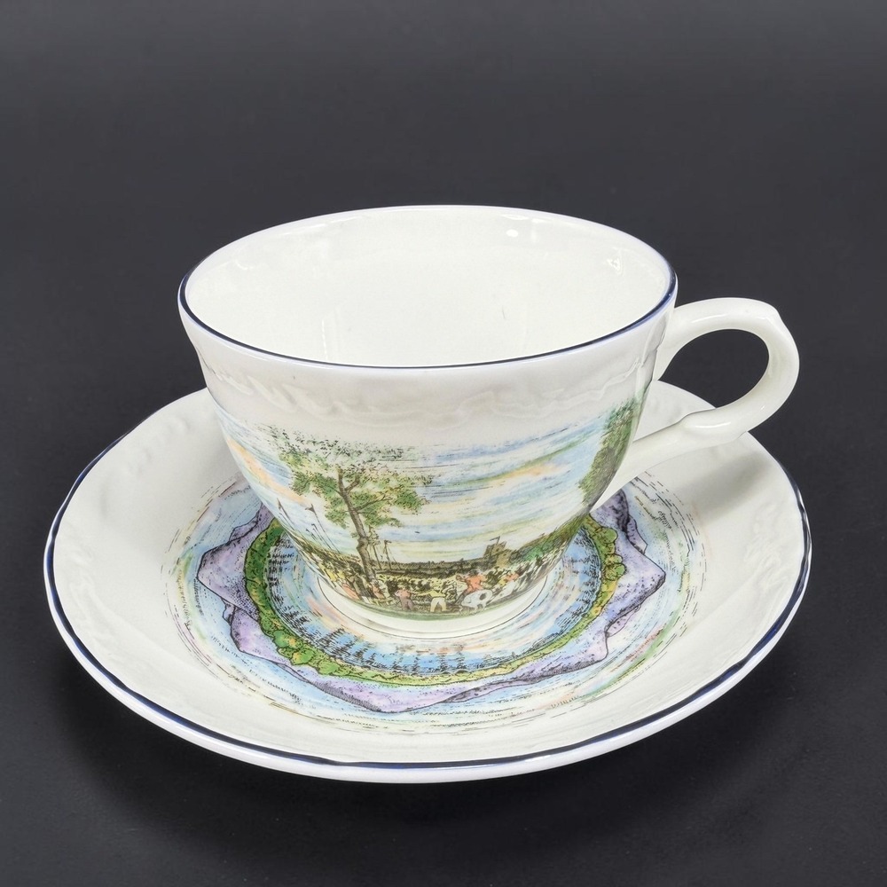 Laura Ashley 1988 The Regatta Tea Cup Saucer Set Staffordshire Bone China